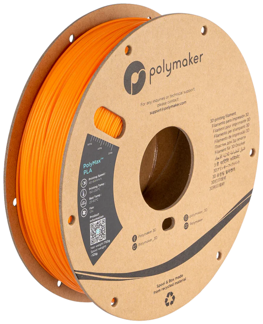 PolyMax PLA Orange 750g 1.75mm Spool